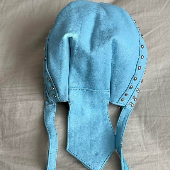 VINTAGE Y2K SEXY BABY BLUE LEATHER CAP BIKER HAT MOTO STYLE/Small - Picture 5 of 8